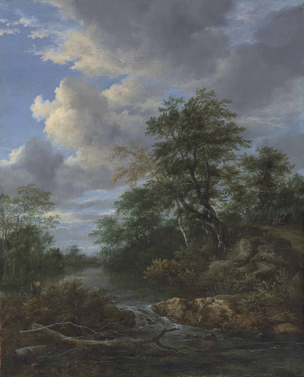 Zalesněná říční krajina s odpočívající rodinou na trati od Jacob van Ruisdael