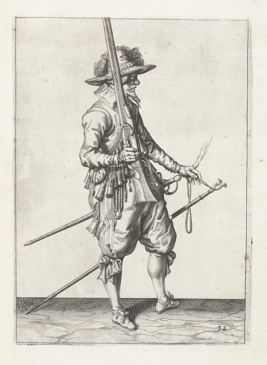 Mušketýr, kolem roku 1600 od Jacob II de Gheyn