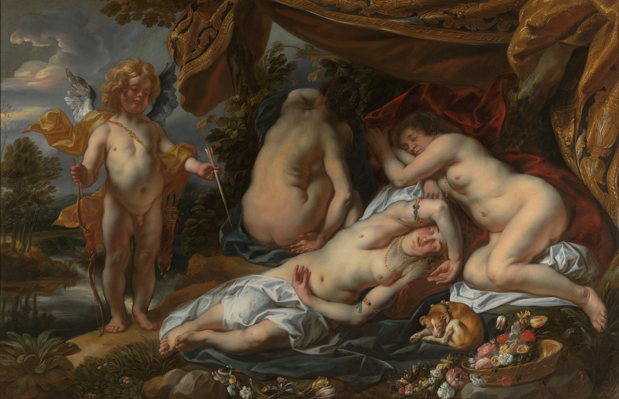 Amor a Psyché (olej na plátně) od Jacob Jordaens