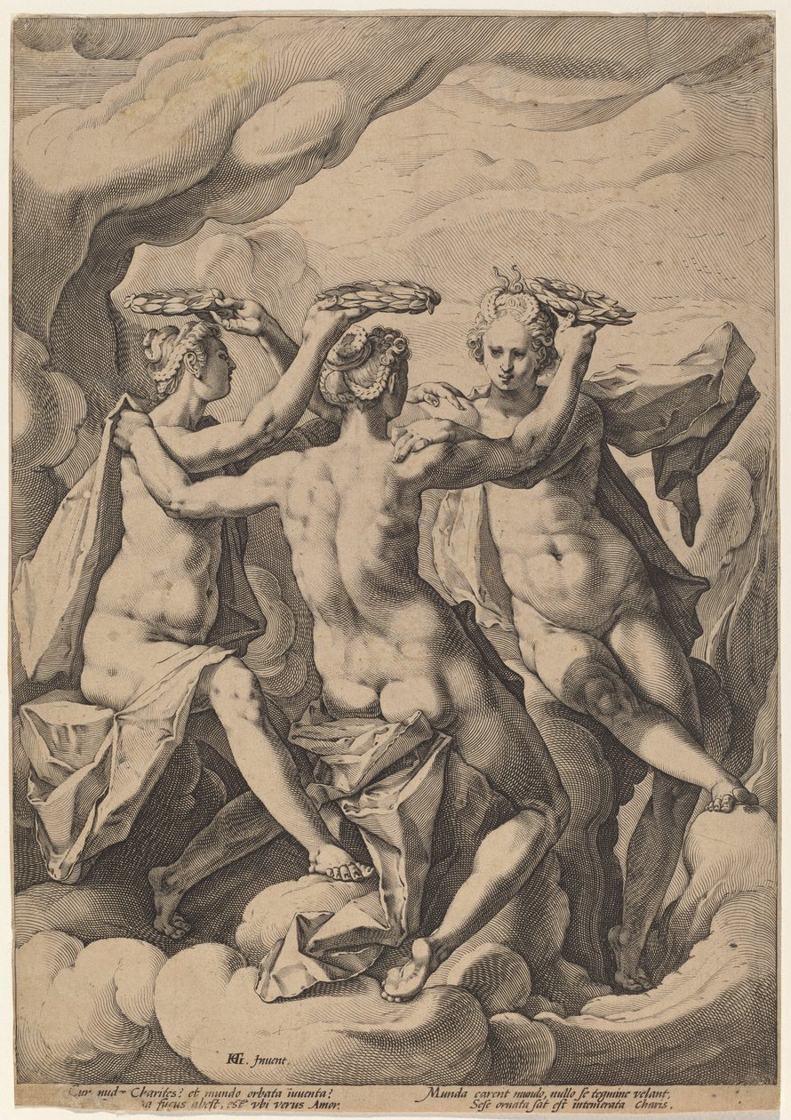 Tři Grácie od Jacob Matham, after Hendrick Goltzius