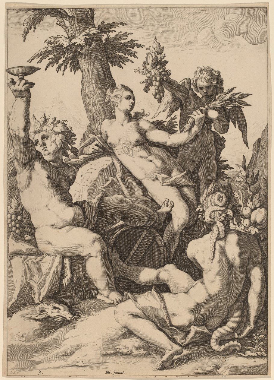 Venuše, Bacchus a Ceres od Jacob Matham after Hendrik Goltzius
