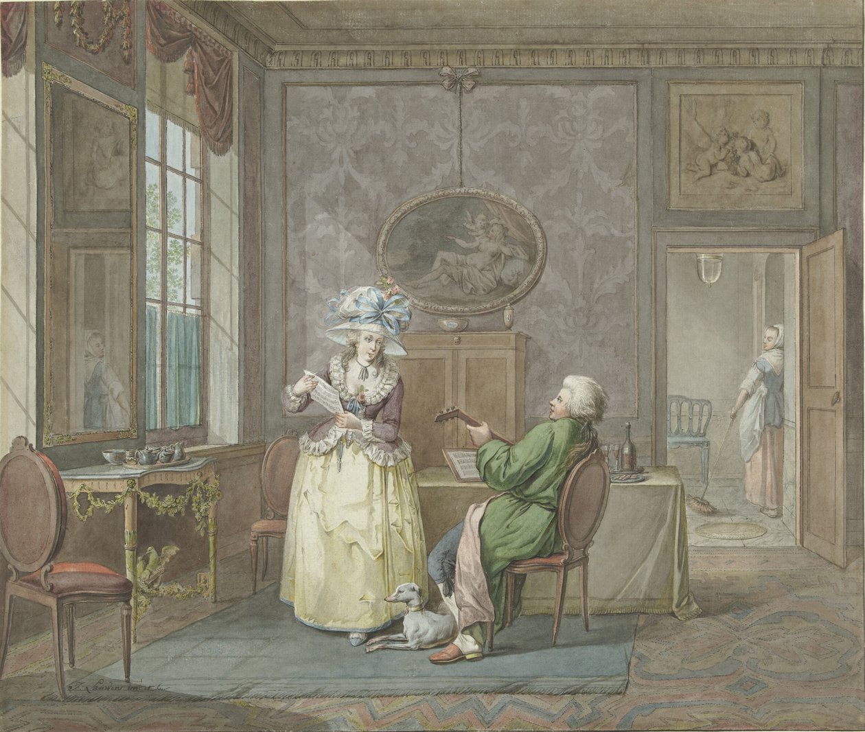 Hudební pár v interiéru od Jacobus Johannes Lauwers