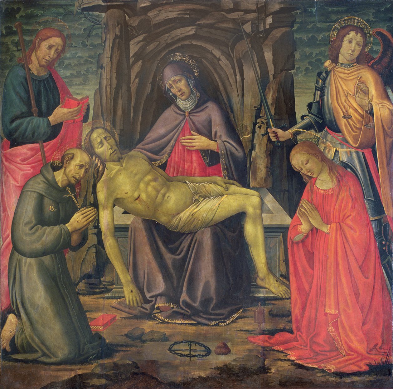 Pieta a svatí od Jacopo del Sellaio