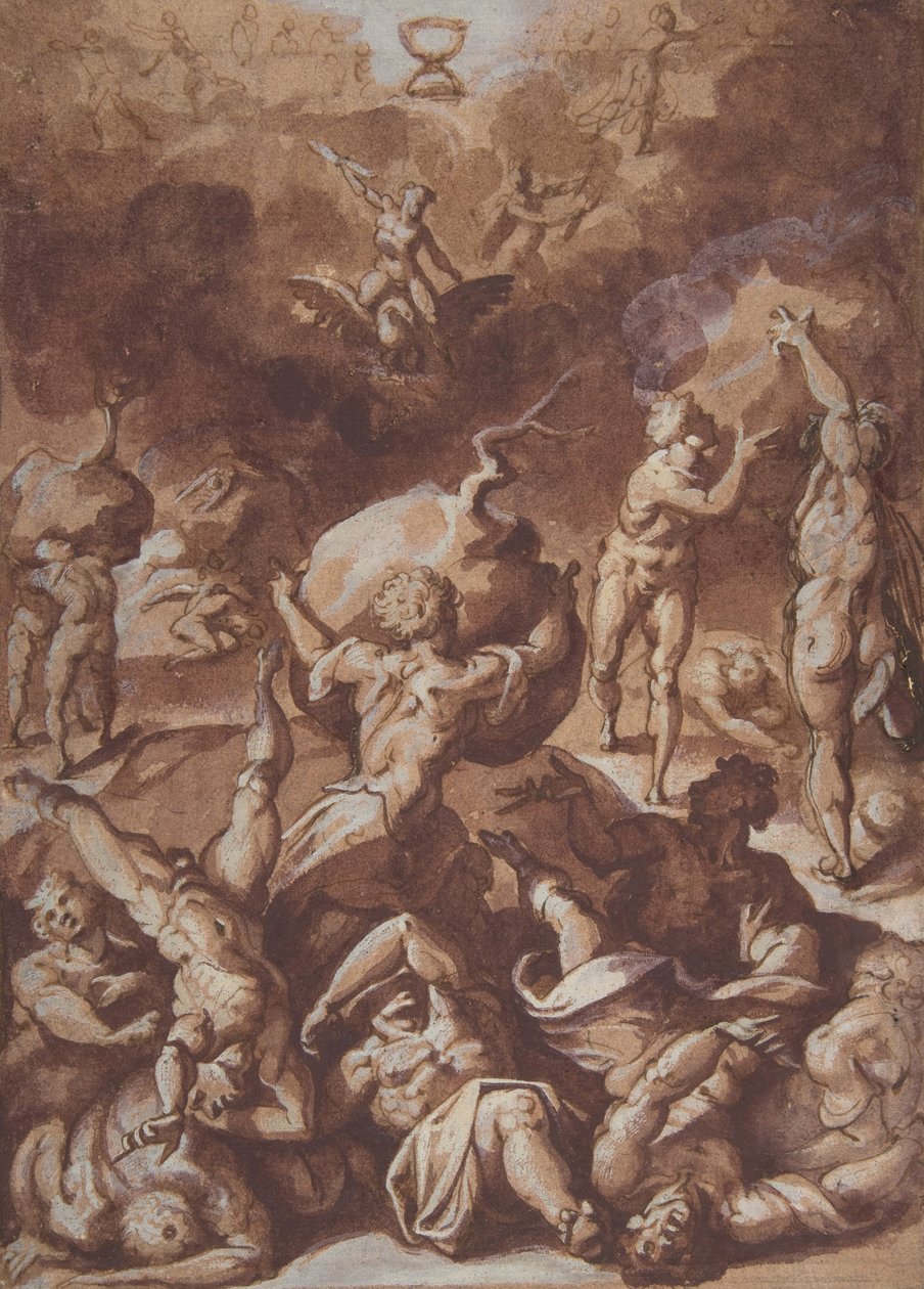 Jupiter bojuje s obry., 1540-96. od Jacopo Zucchi
