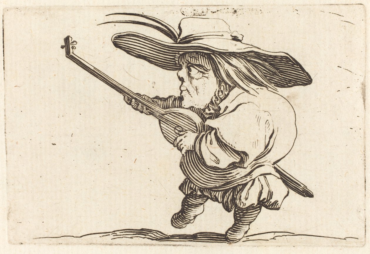The Lute Player, c.1622 (lept a rytina) od Jacques Callot