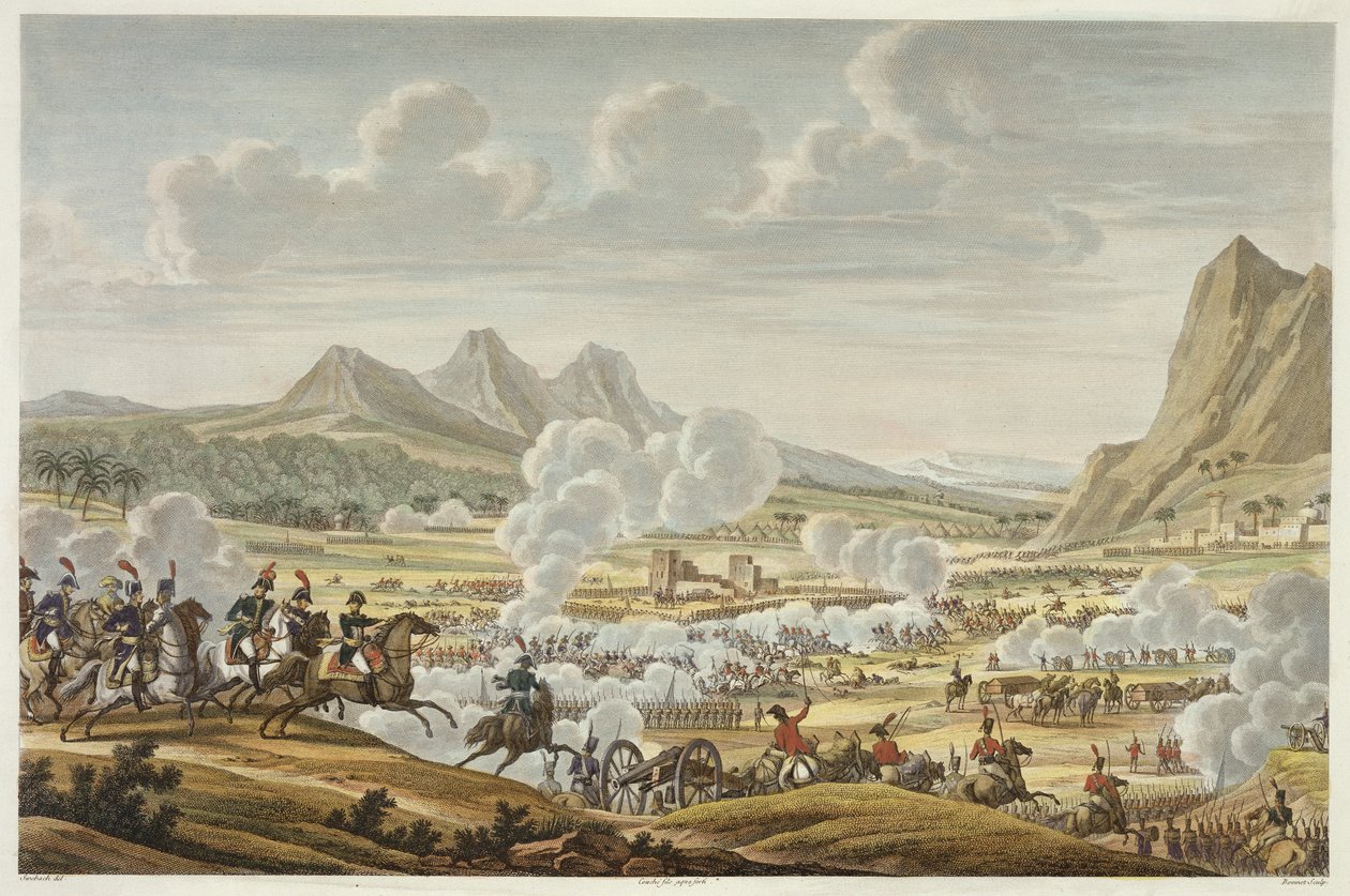 Bitva u Mount Tabor, 27 Ventose, rok 7 (17. února 1799) vyrytý Louis Francois Couche (1782-1849) (akvatinta) od Jacques Francois Joseph Swebach