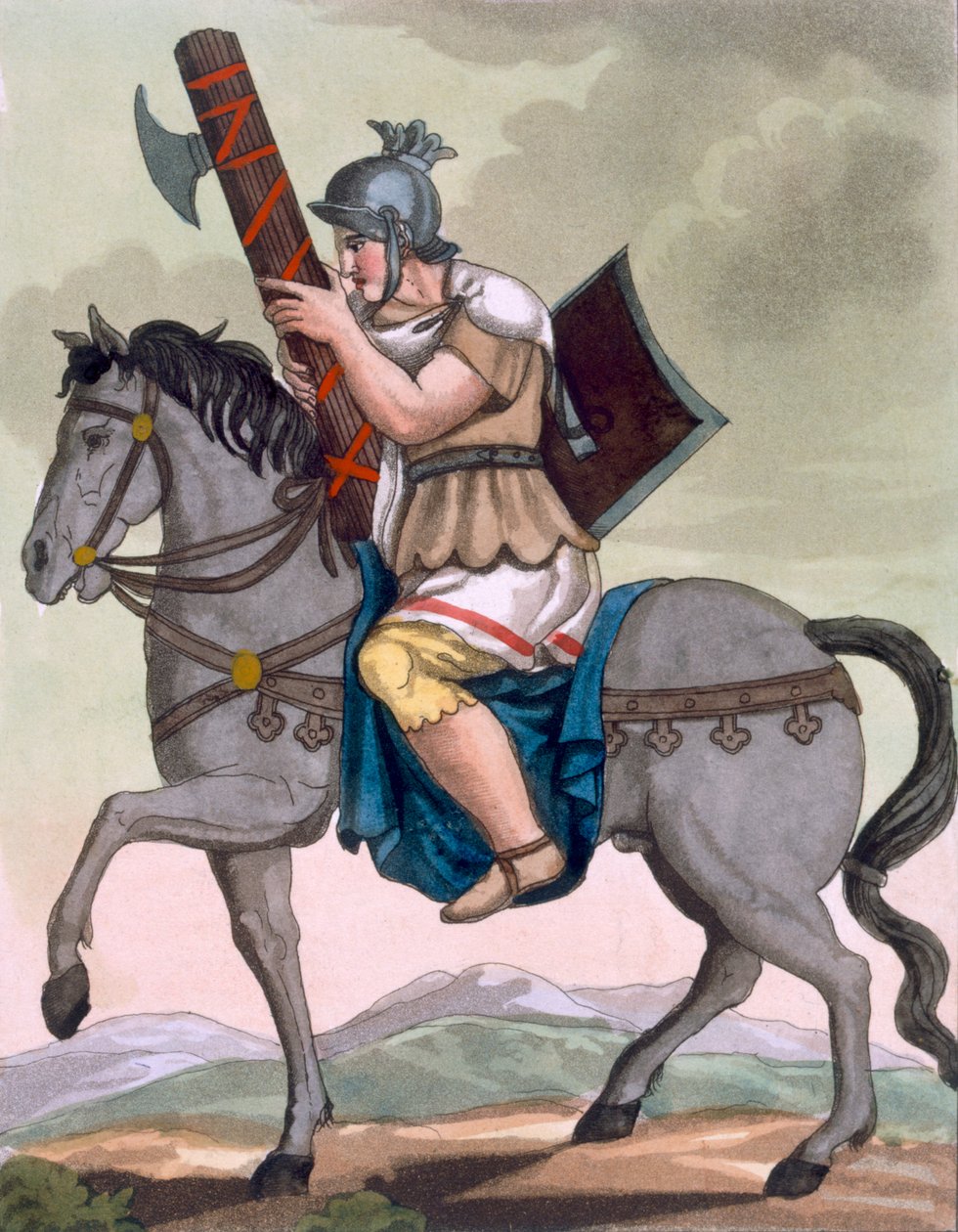 Vojenský lictor kavalérie, nositel fasces, ilustrace z 