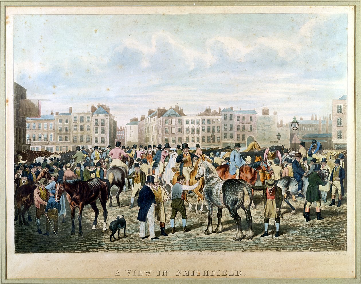Pohled ve Smithfieldu vyrytý F.C. und C. Lewis (barevné rytí) od Jacques Laurent Agasse