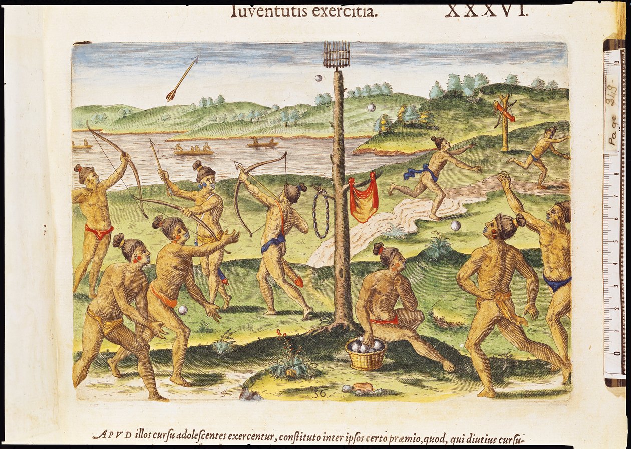Indians Training for War, z „Brevis Narratio...“, vyryl Theodore de Bry (1528-98) 1591 od Jacques Le Moyne