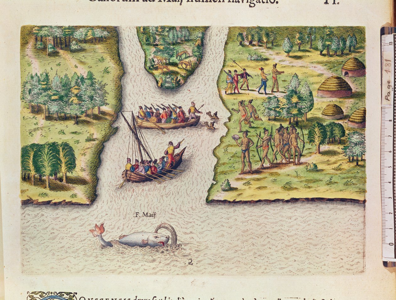 Francouzi objeví řeku máje, z „Brevis Narratio...“, vyryl Theodore de Bry (1528-98), vydáno ve Frankfurtu, 1591 od Jacques Le Moyne