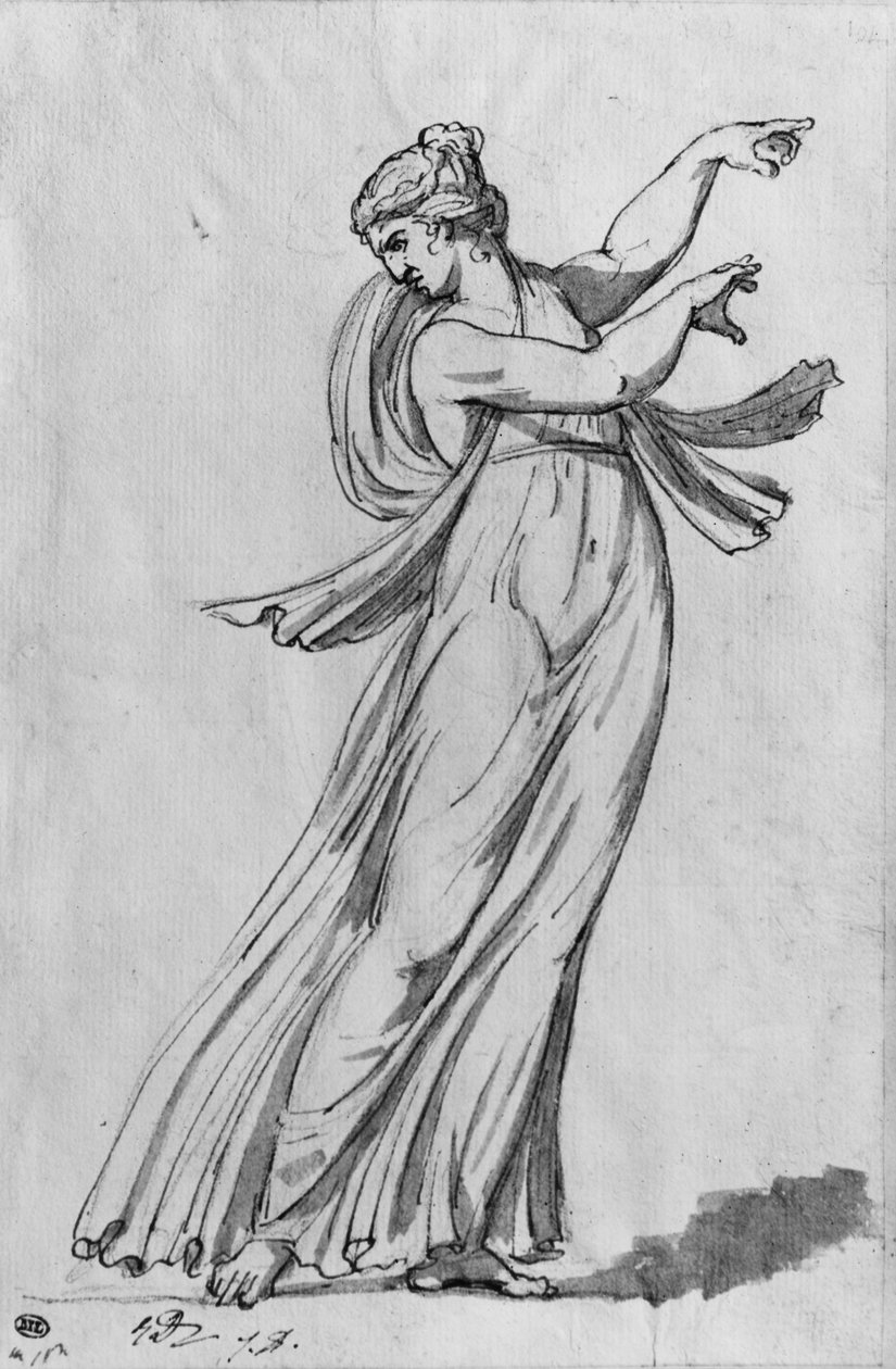 Bacchante (pero a černý inkoust a šedý wash a pierre noire na papíře) od Jacques Louis David