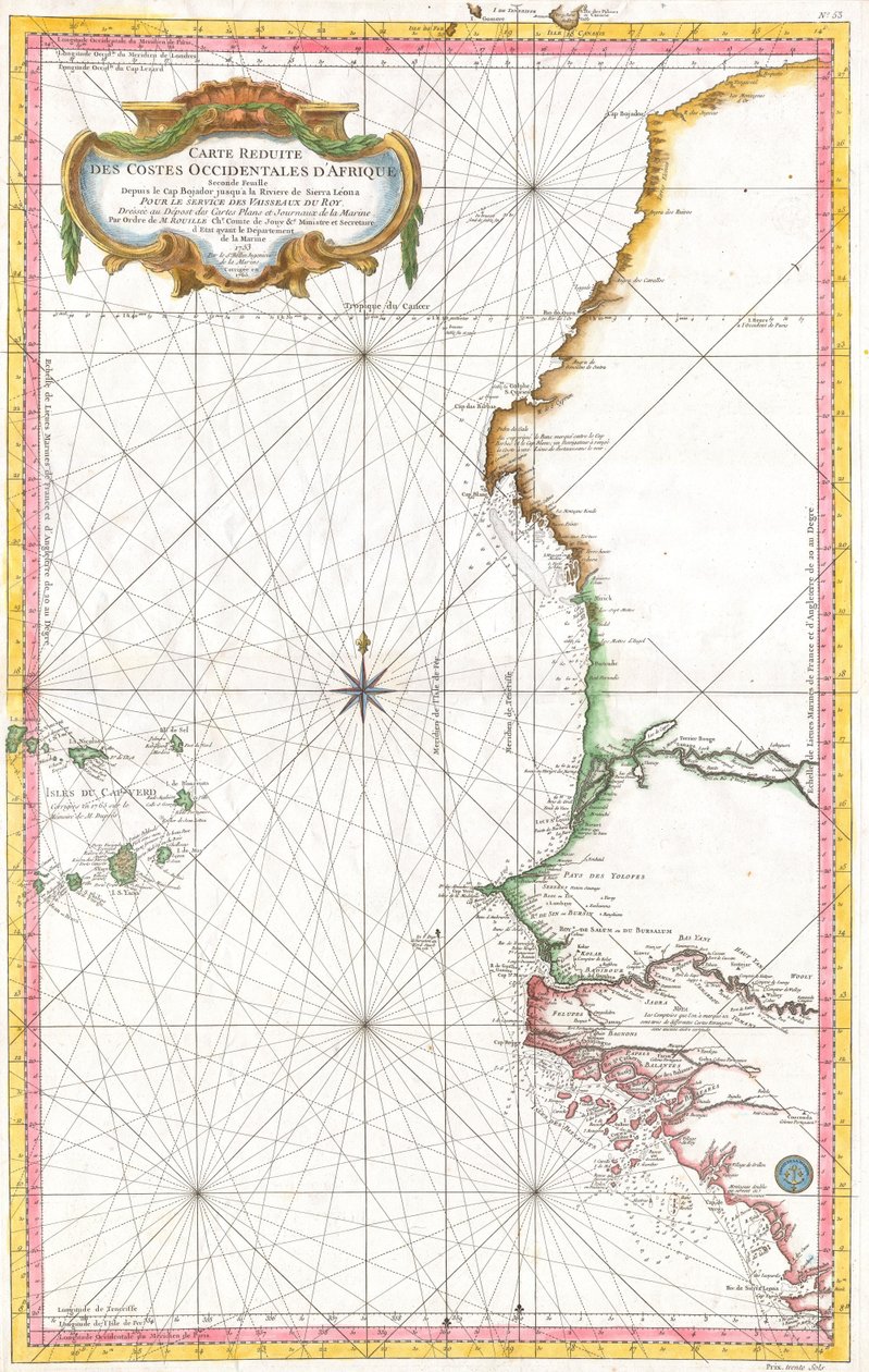 Zvýhodněná karta pro západní pobřeží Afriky od Jacques Nicolas Bellin