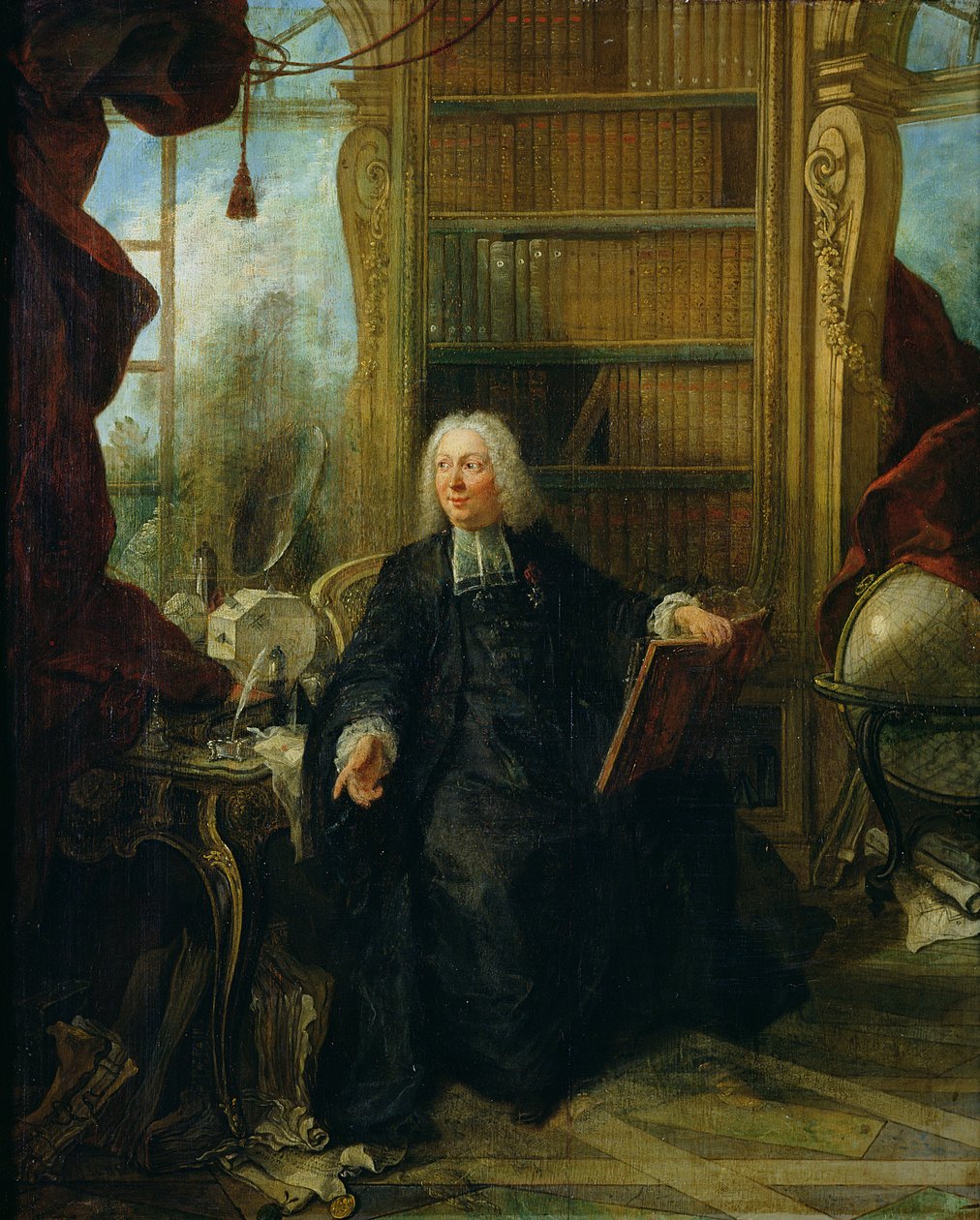 Opat Nollet (1700-70) ve své pracovně, v optickém pavilonu zámku de la Muette od Jacques de Lajoüe