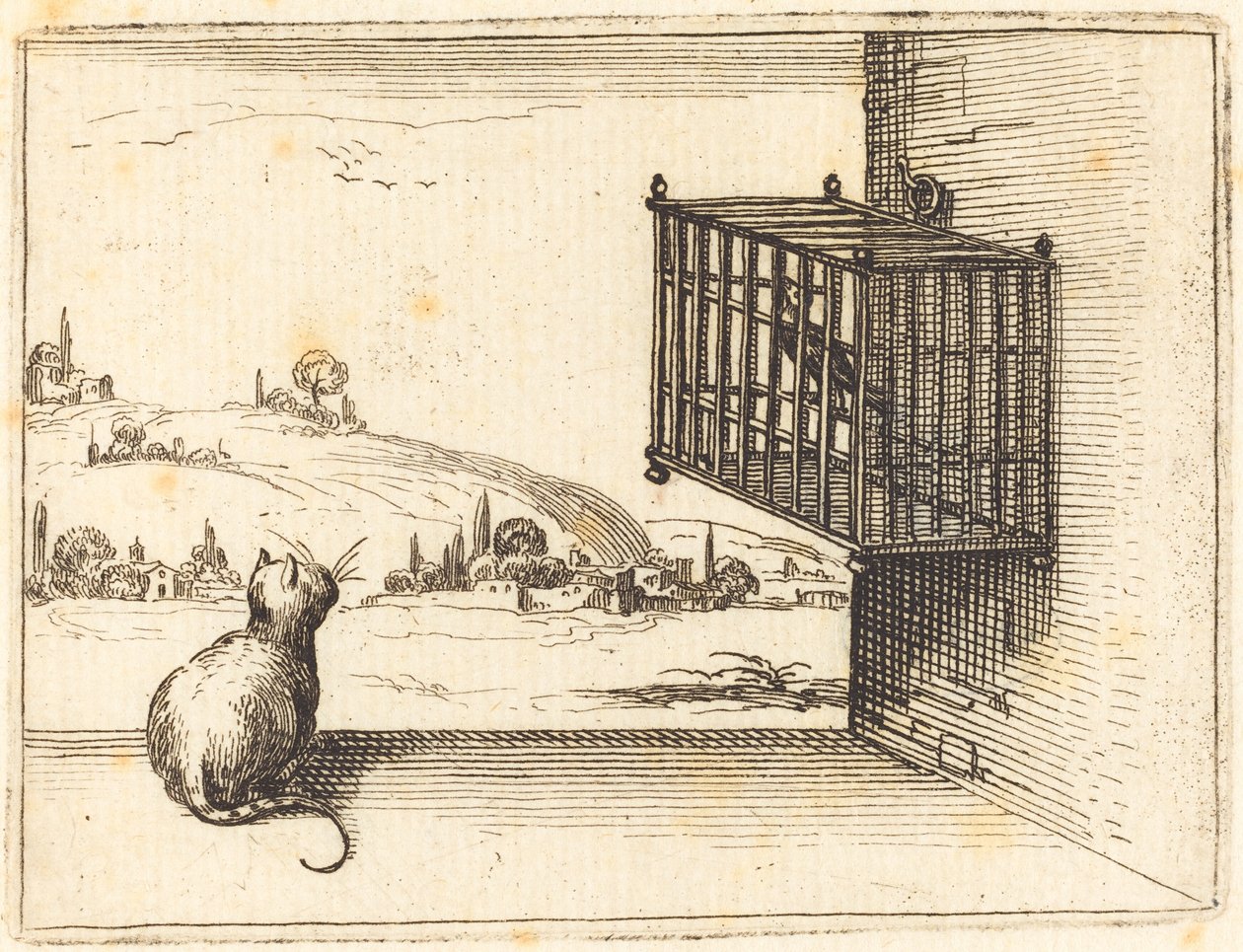 Kočka sleduje ptáka v kleci od Jacques Callot