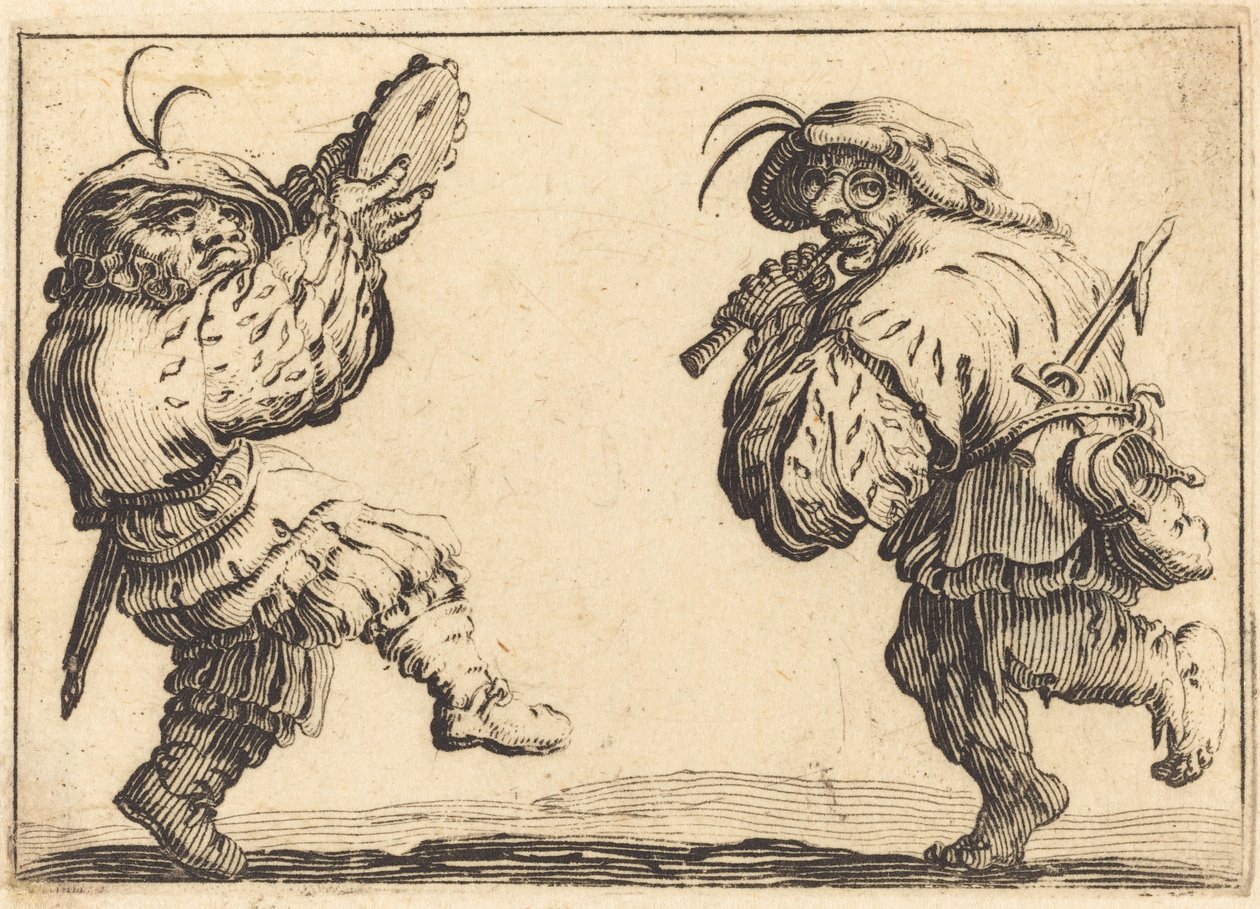 Tanečníci s flétnou a tamburínou od Jacques Callot