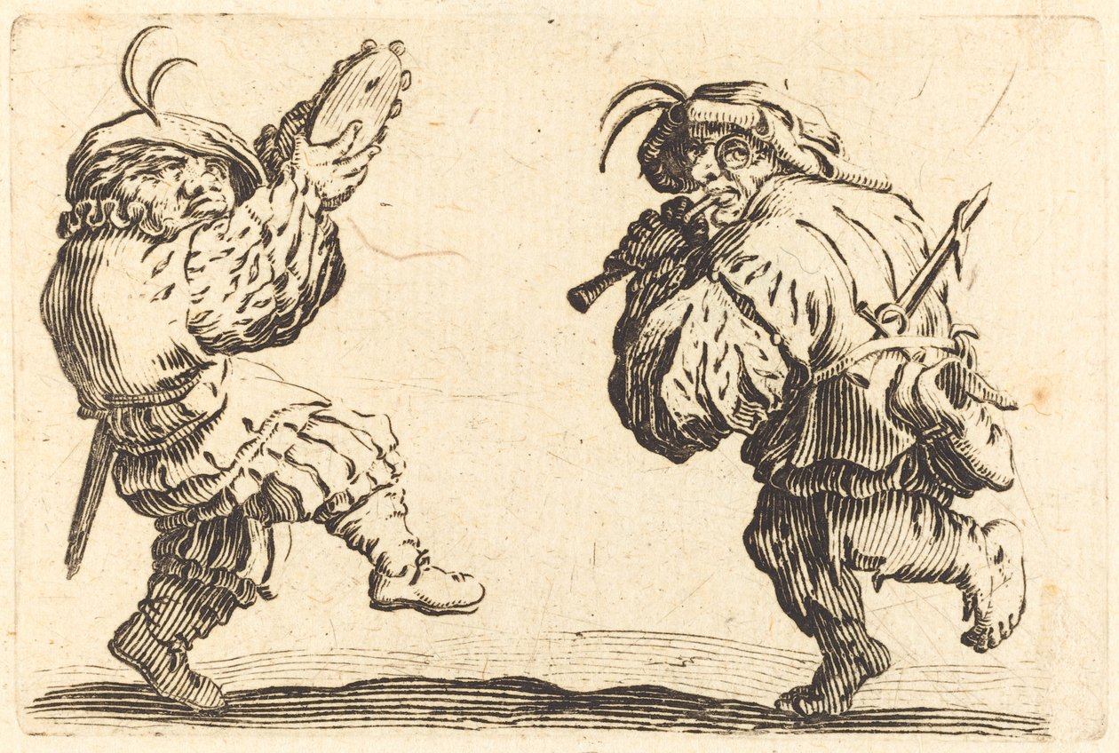 Tanečníci s flétnou a tamburínou od Jacques Callot