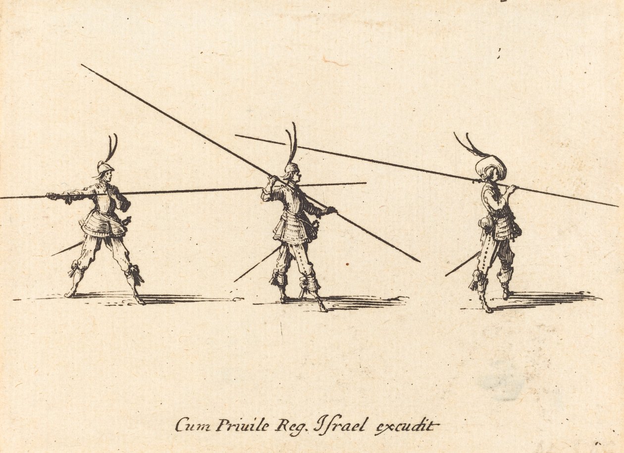 Drill with Tilted Pikes   1248433   cs       czech Successfully Translated  Original: Le Molo et le palais des Doges (Venise, Italie) - Peinture de Luca Carlevaris (1663-1730), huile sur toile, vers 1710, 64x121 cm - The Molo with the Ducal Palace, Oil on  od Jacques Callot