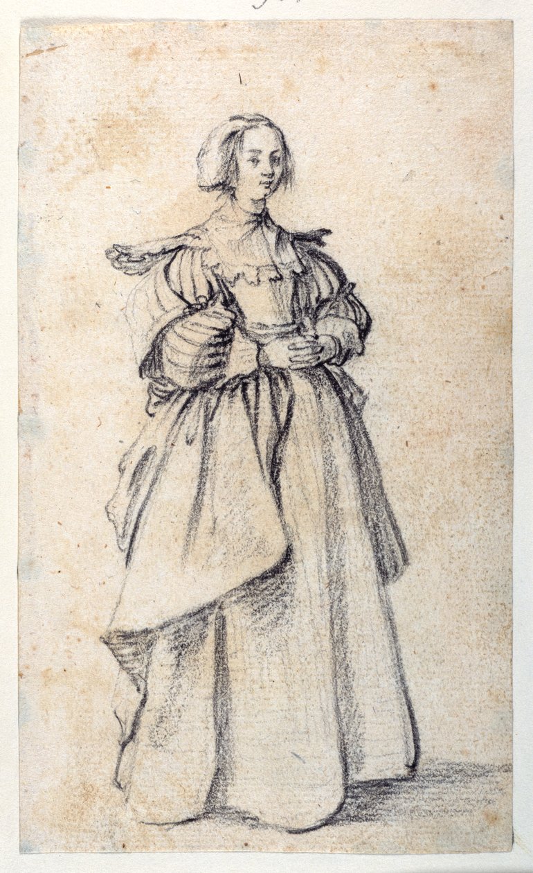 Ženská postava (černá křída na papíře) od Jacques Callot