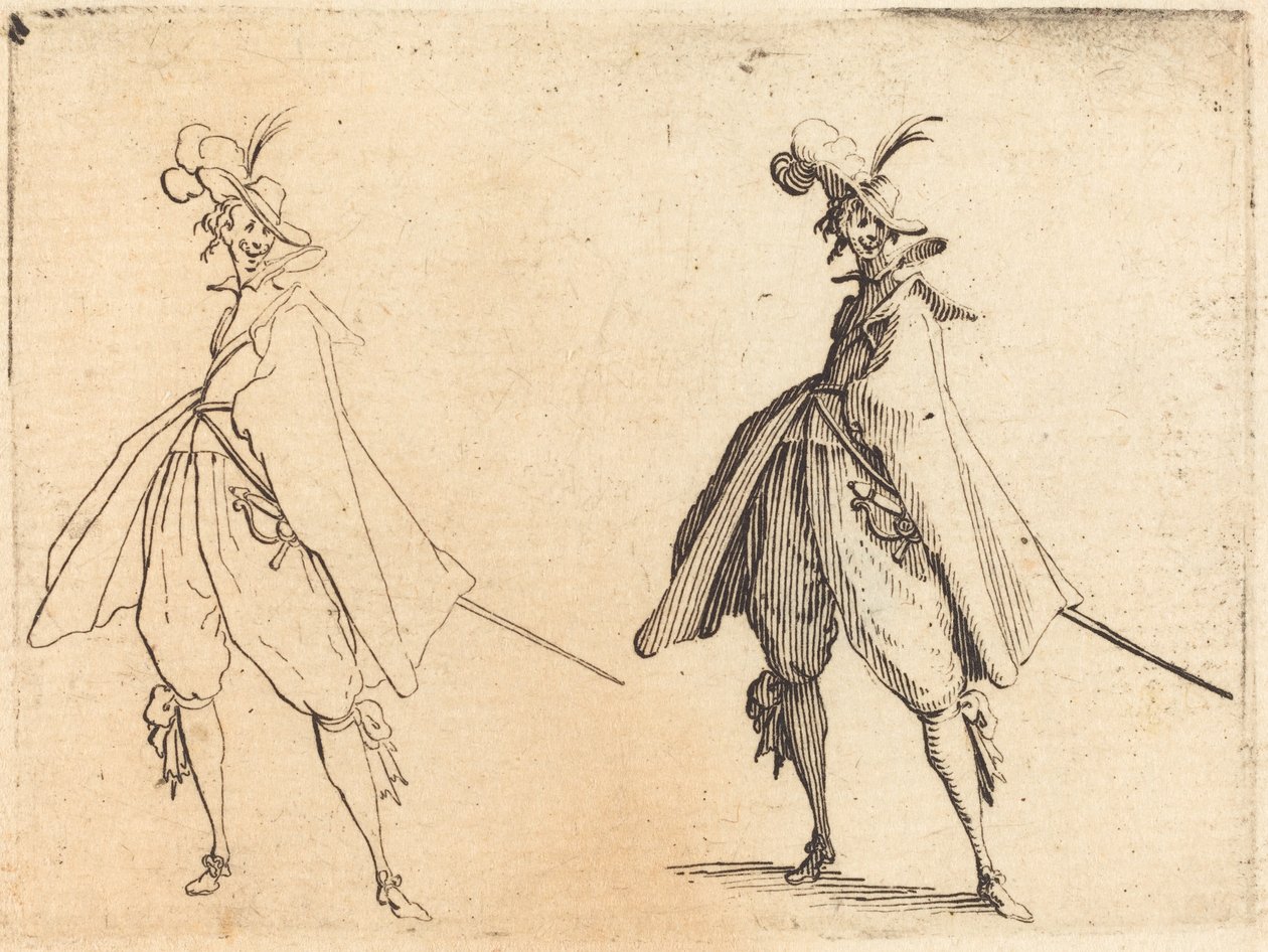 Gentleman ve velkém plášti, pohled zepředu od Jacques Callot