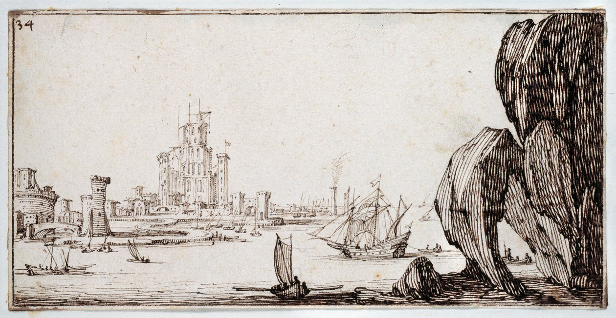 Přístav (pero a hnědá tuš na papíře) od Jacques Callot
