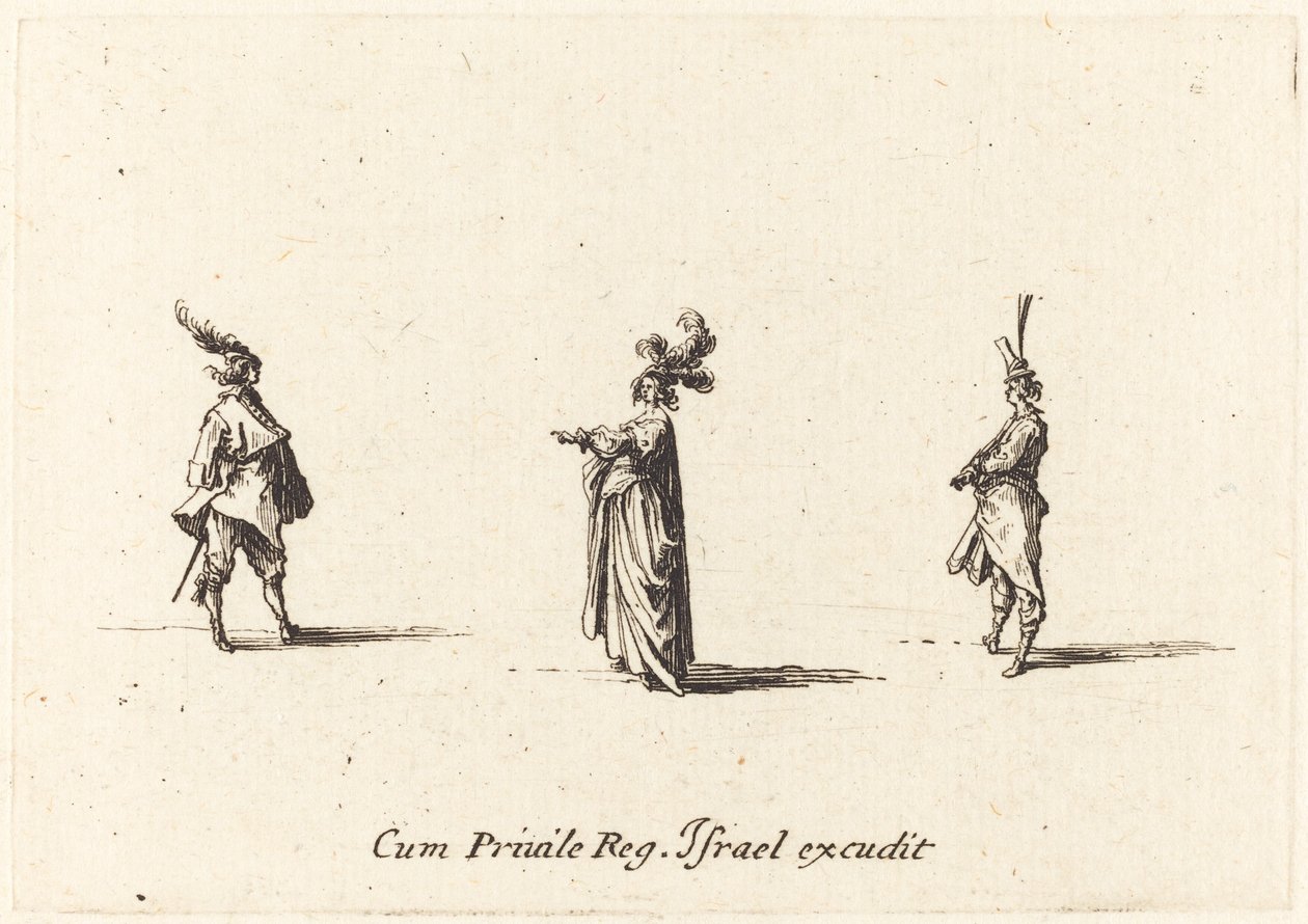Dáma s opeřeným kloboukem a dva pánové od Jacques Callot