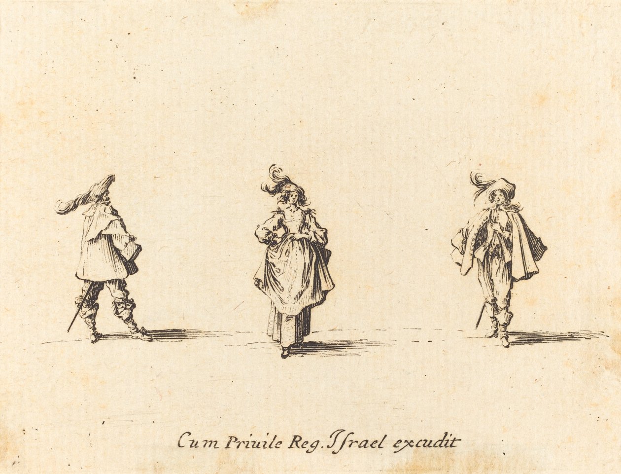 Dáma s pery a dva pánové od Jacques Callot