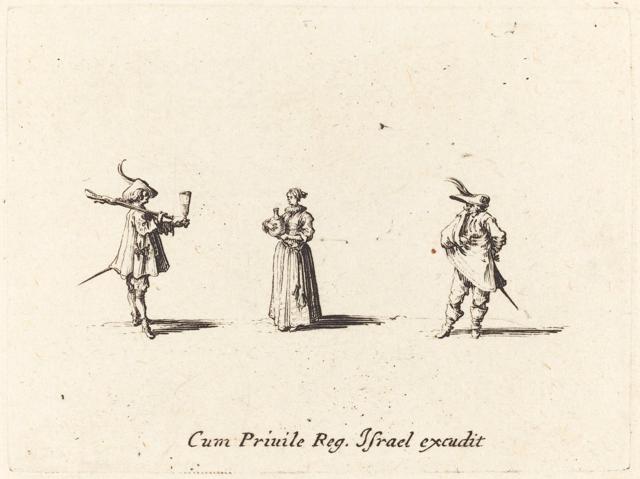 Dáma s lahví vína a dva pánové od Jacques Callot