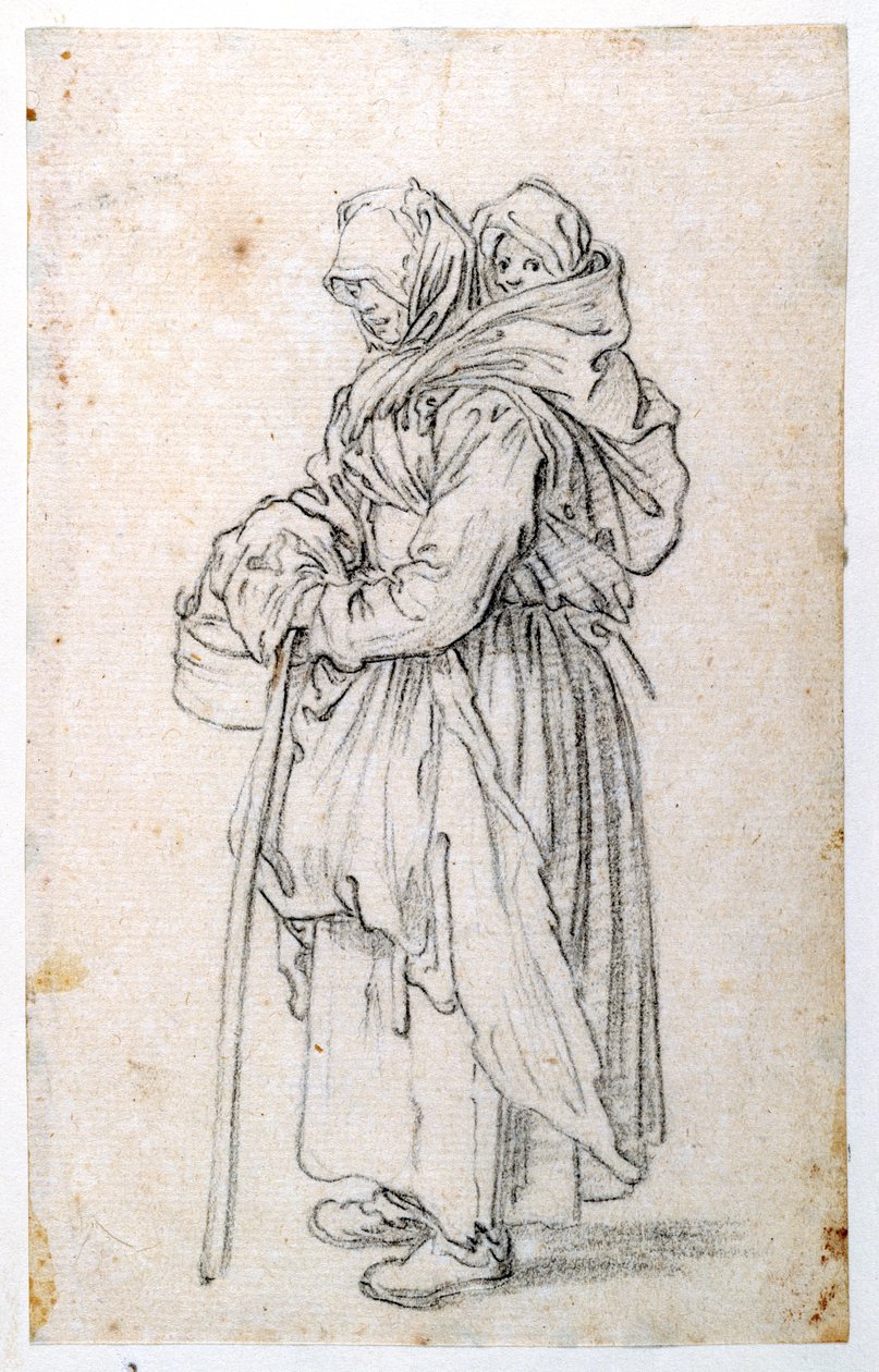 Matka a dítě (černá křída na papíře) od Jacques Callot