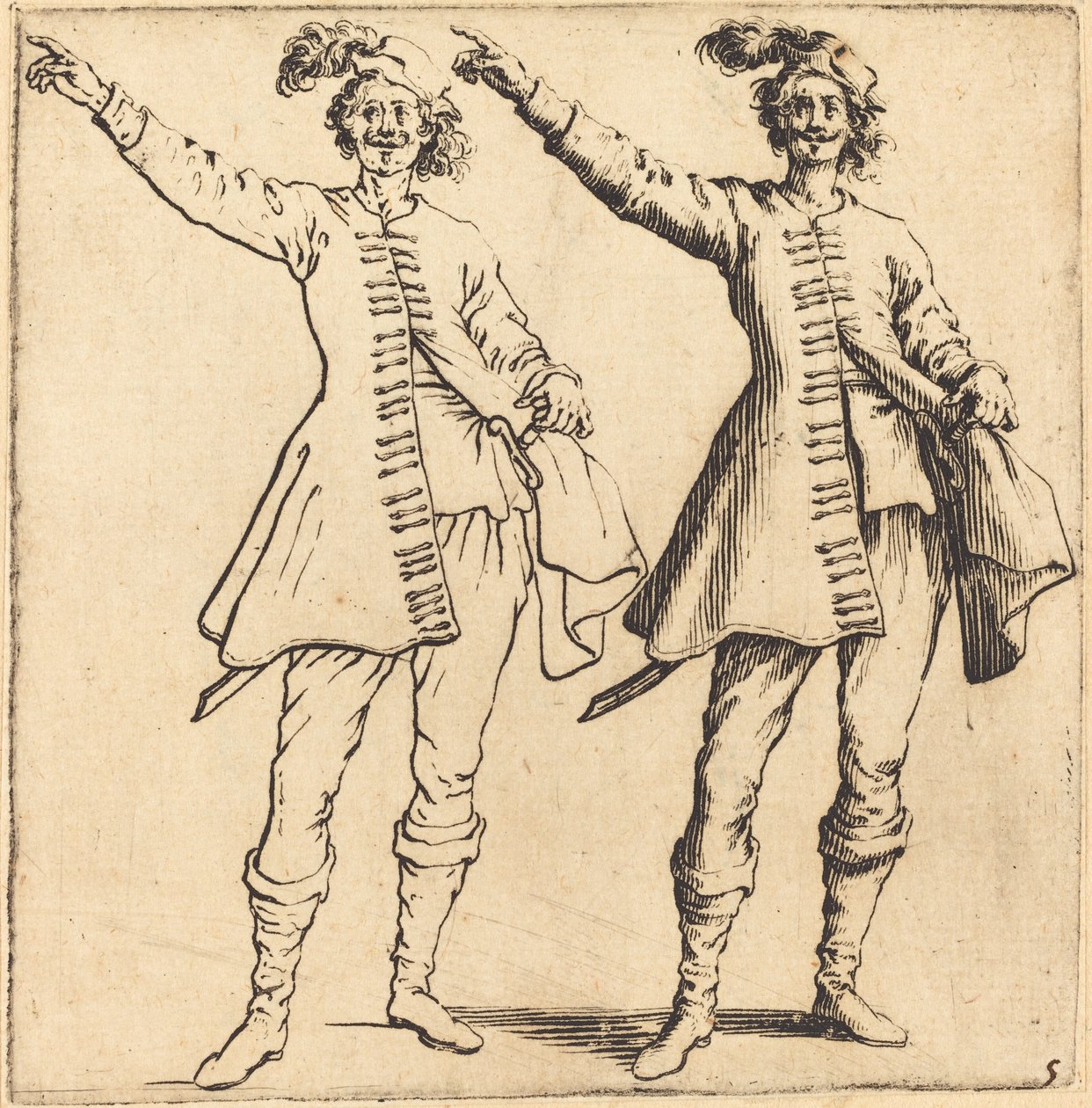 Důstojník s nataženou paží, pohled zepředu od Jacques Callot