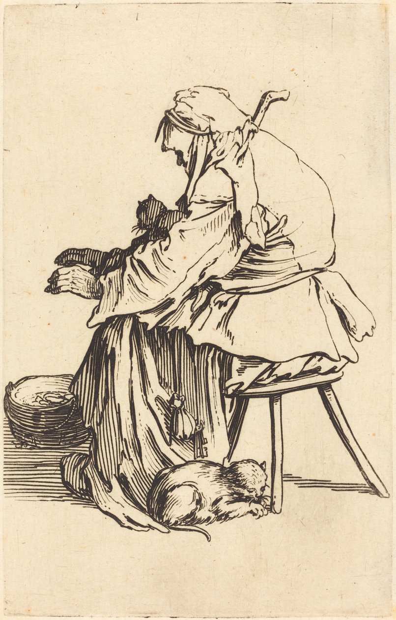 Stará žena s kočkami, c. 1622. od Jacques Callot
