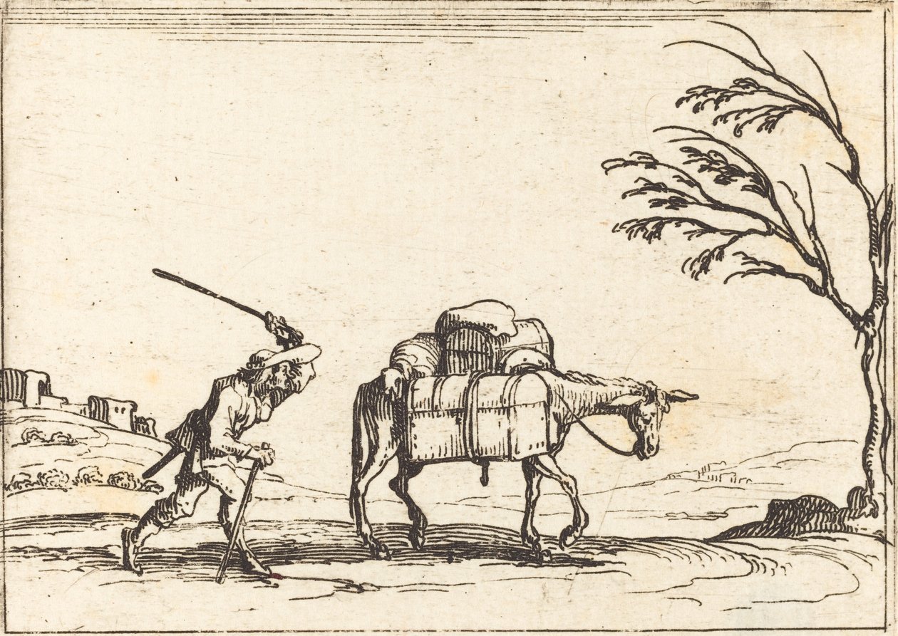 Sedlák bičující svého osla od Jacques Callot