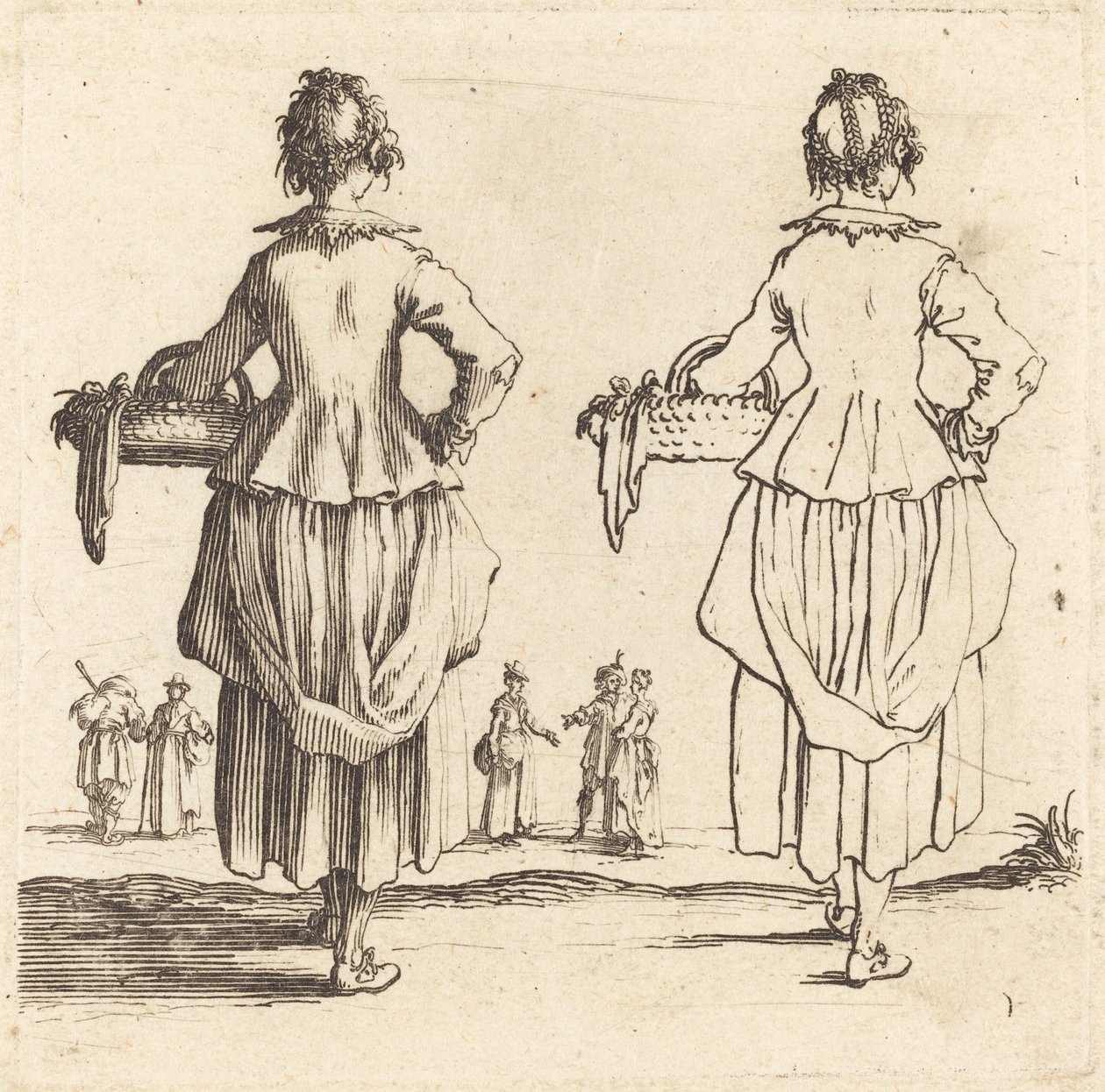 Selská žena s košem, při pohledu zezadu od Jacques Callot