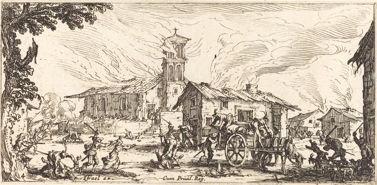 Zpustošení a vypálení vesnice od Jacques Callot