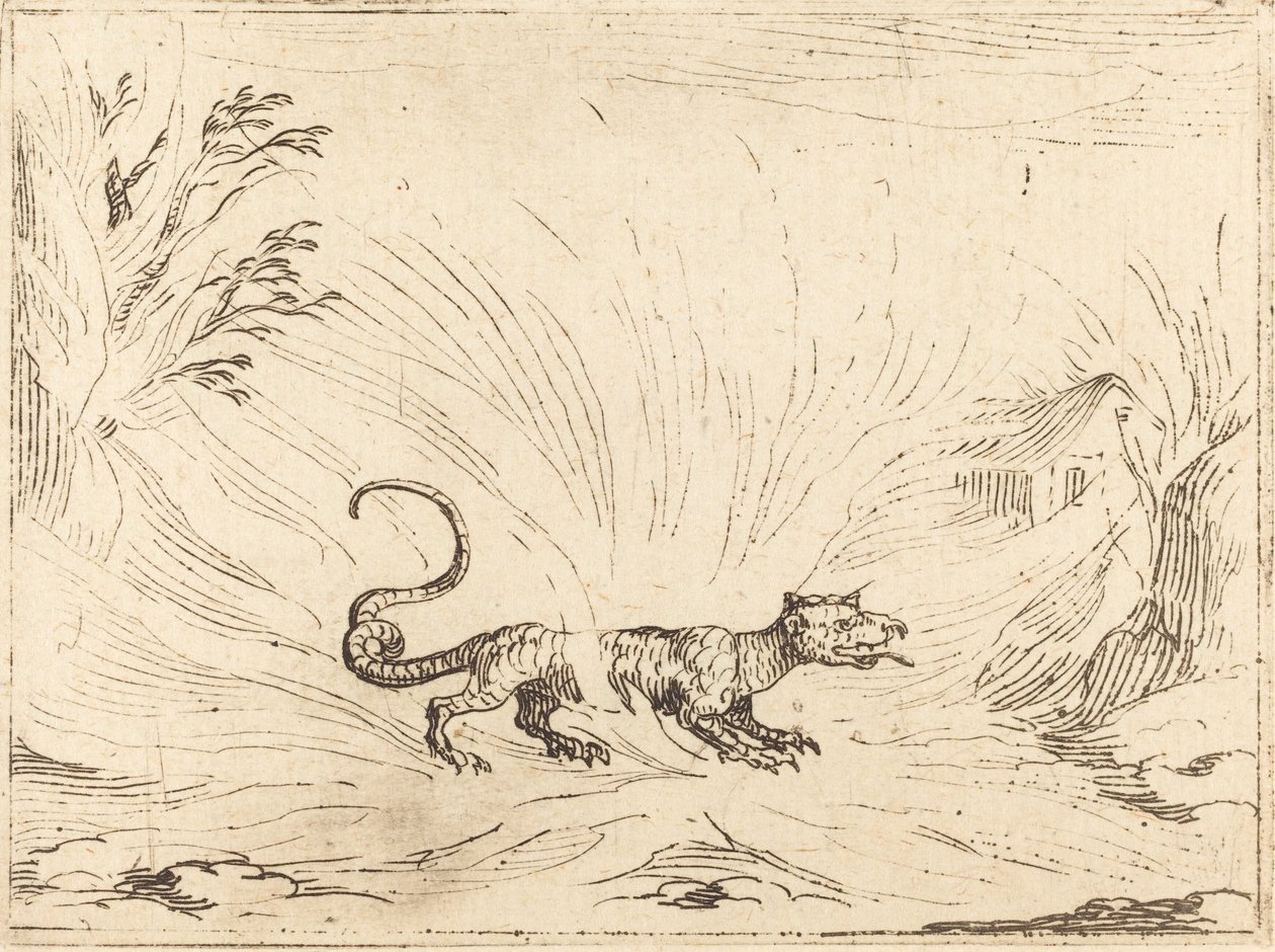 Salamander obklopený plameny od Jacques Callot