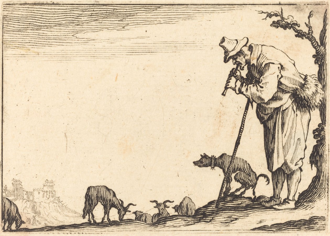 Pastýř hrající na flétnu, c. 1617. od Jacques Callot