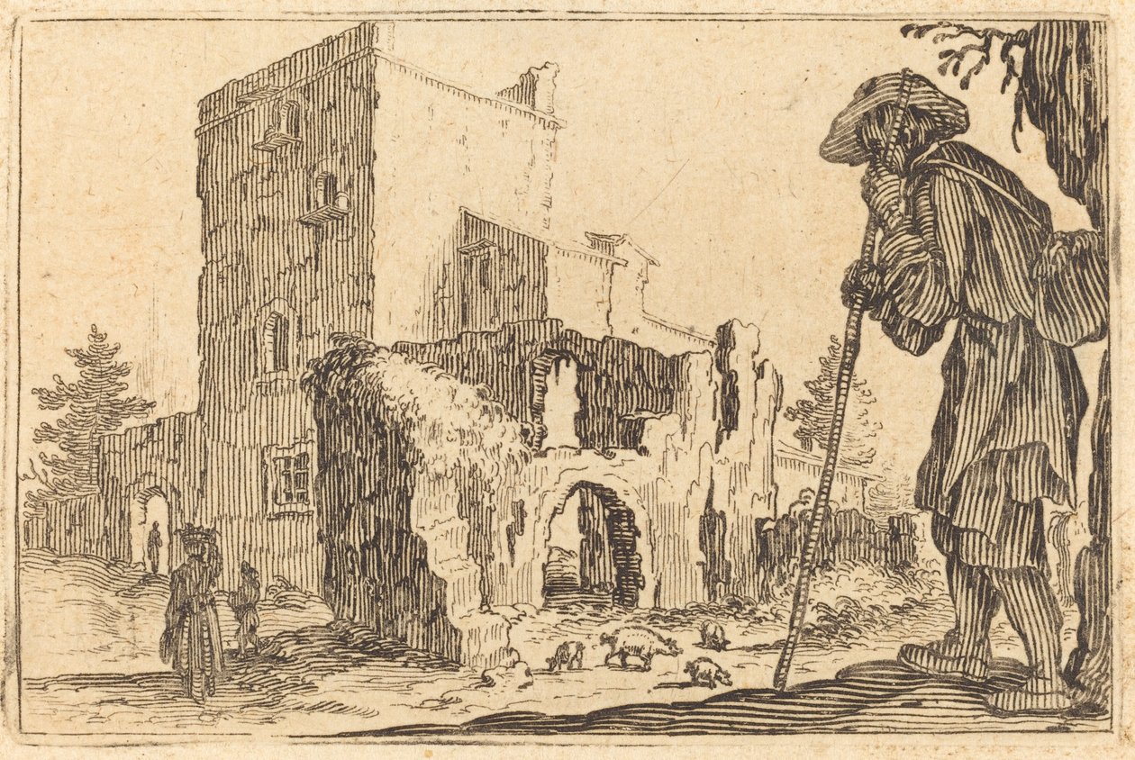 Pastýř a ruiny od Jacques Callot
