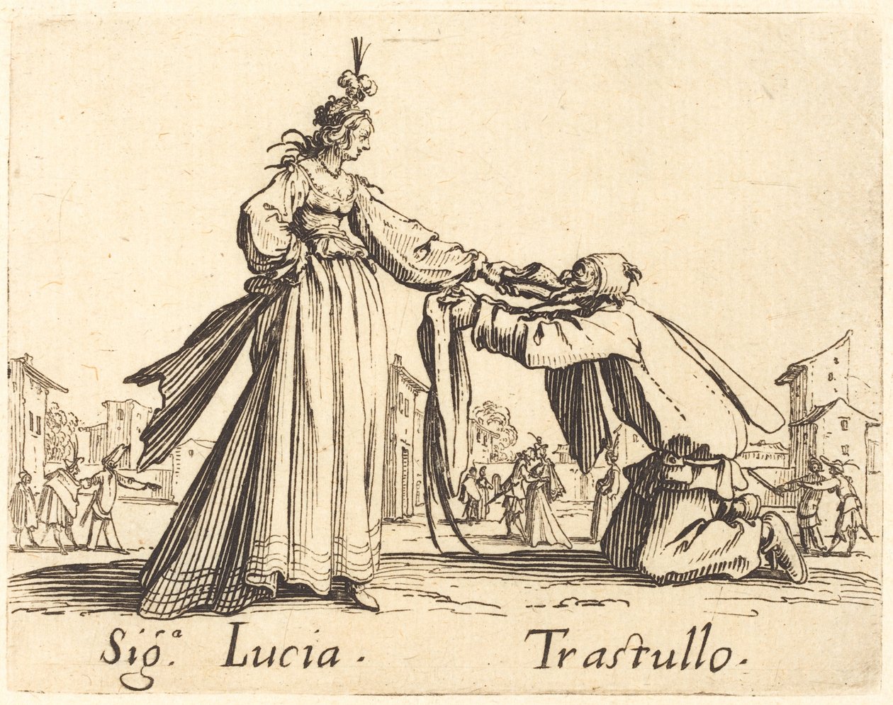 Známky. Lucia a Trastullus od Jacques Callot