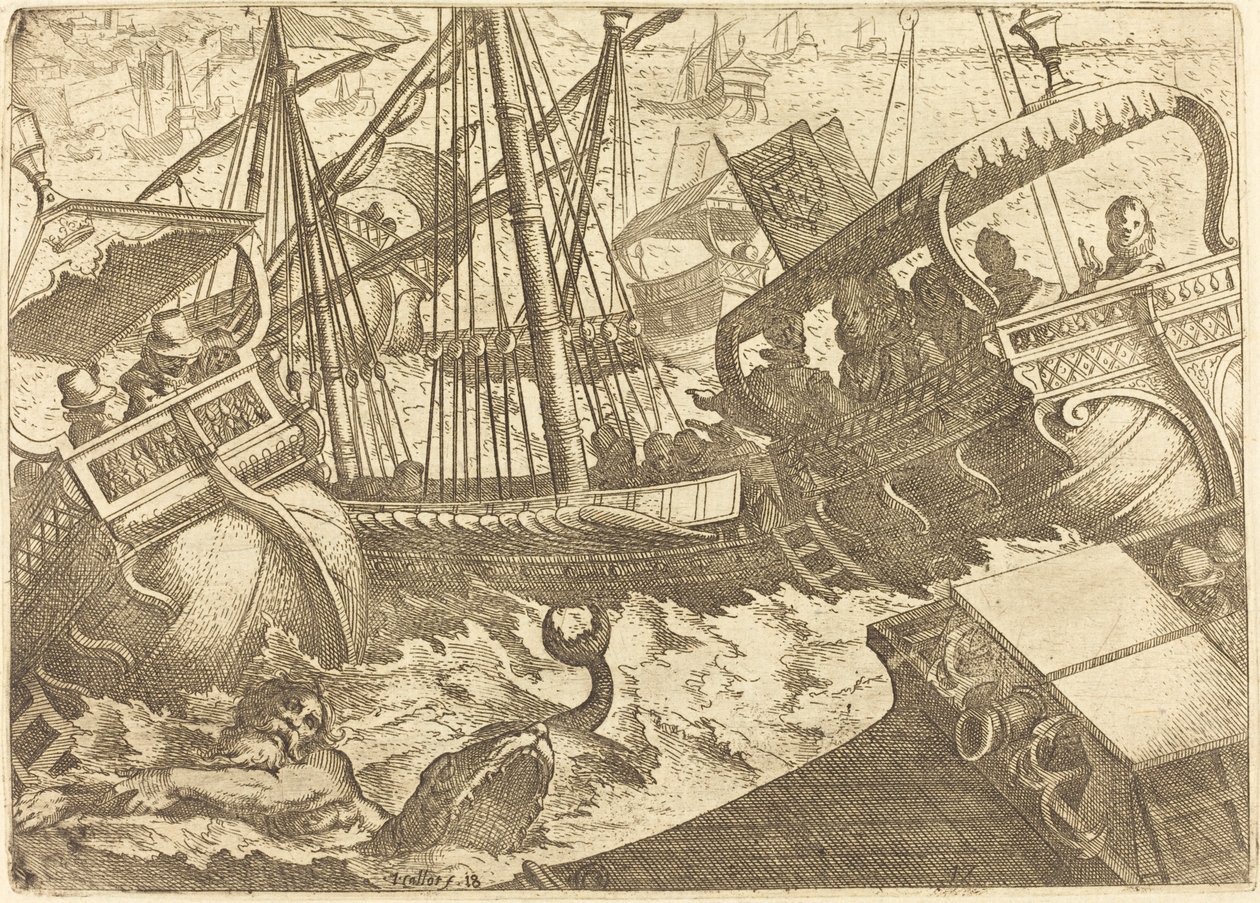 Bouře u pobřeží Barcelony od Jacques Callot
