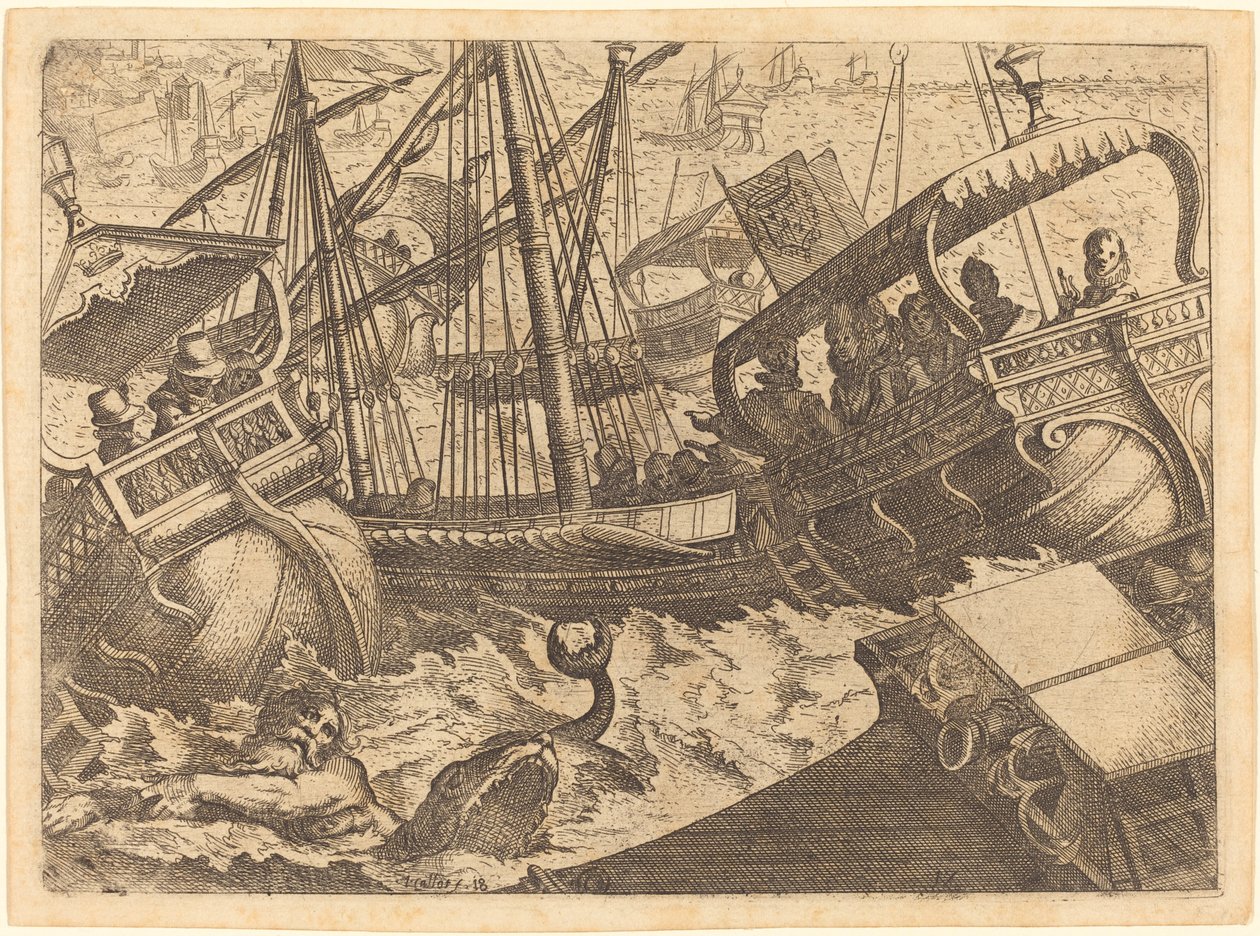 Bouře u pobřeží Barcelony od Jacques Callot