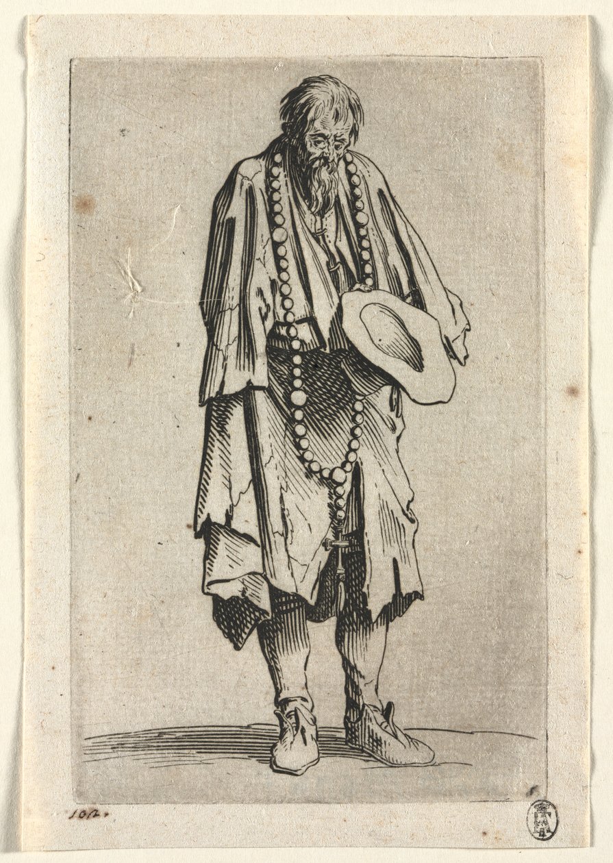 The Beggars: Žebrák s růžencem od Jacques Callot