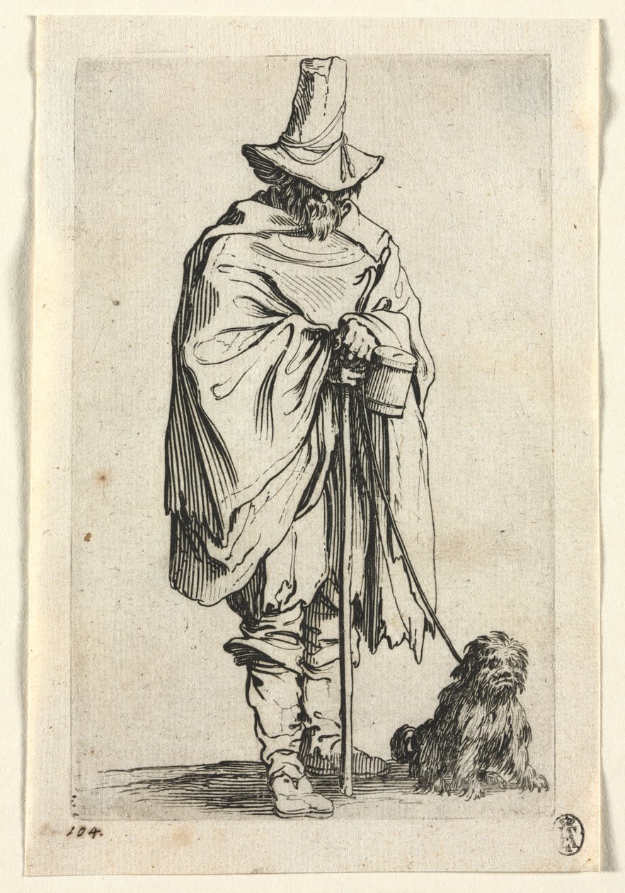 Žebráci: Slepý muž se svým psem od Jacques Callot