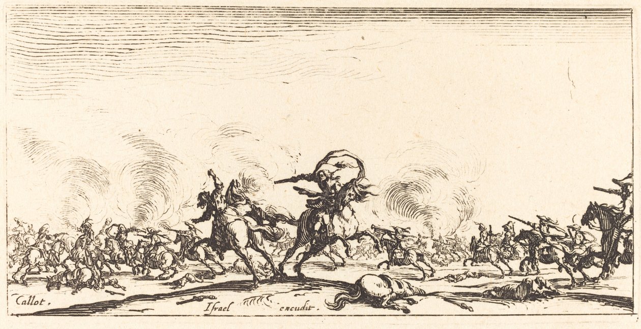 Kavalerie boj s pistolemi od Jacques Callot