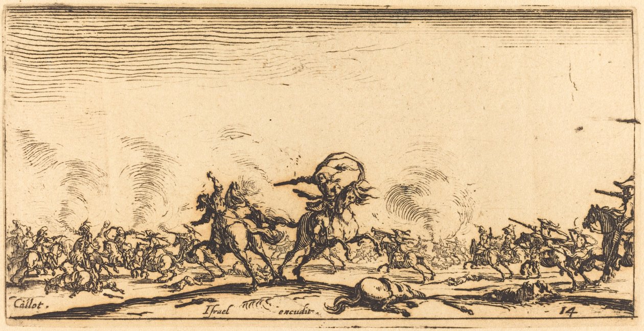 Kavalerie boj s pistolemi od Jacques Callot