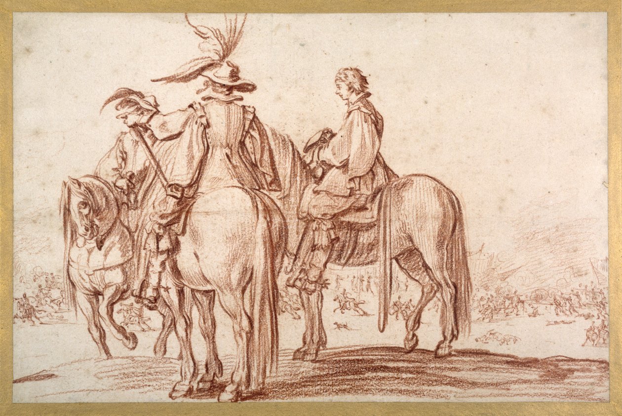 Tři jezdci (červená křída na papíře) od Jacques Callot