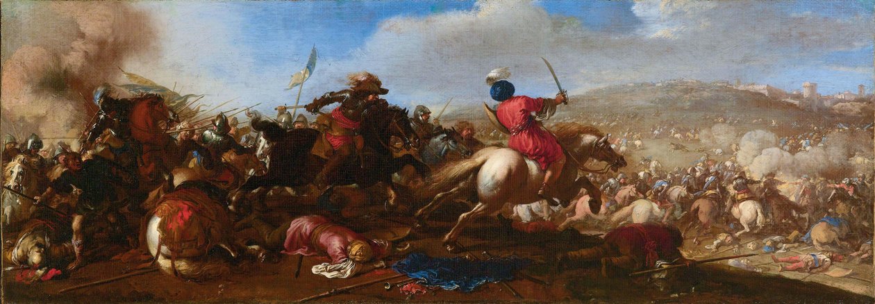 Bitevní scéna mezi Turky a křesťany. od Jacques Courtois
