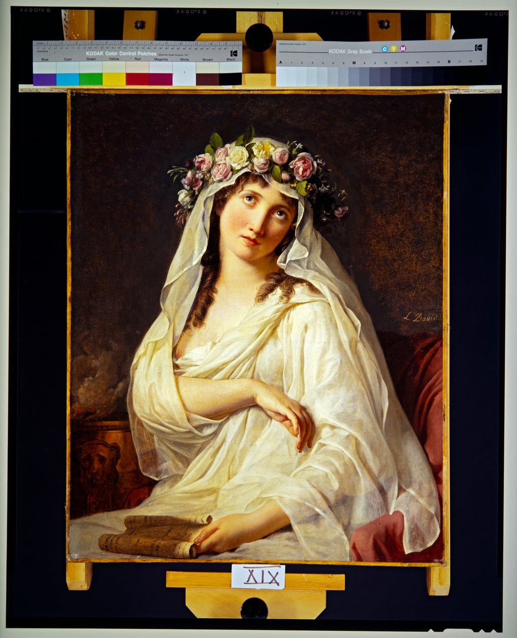 Vestálka s květinami (plátno) od Jacques Louis David