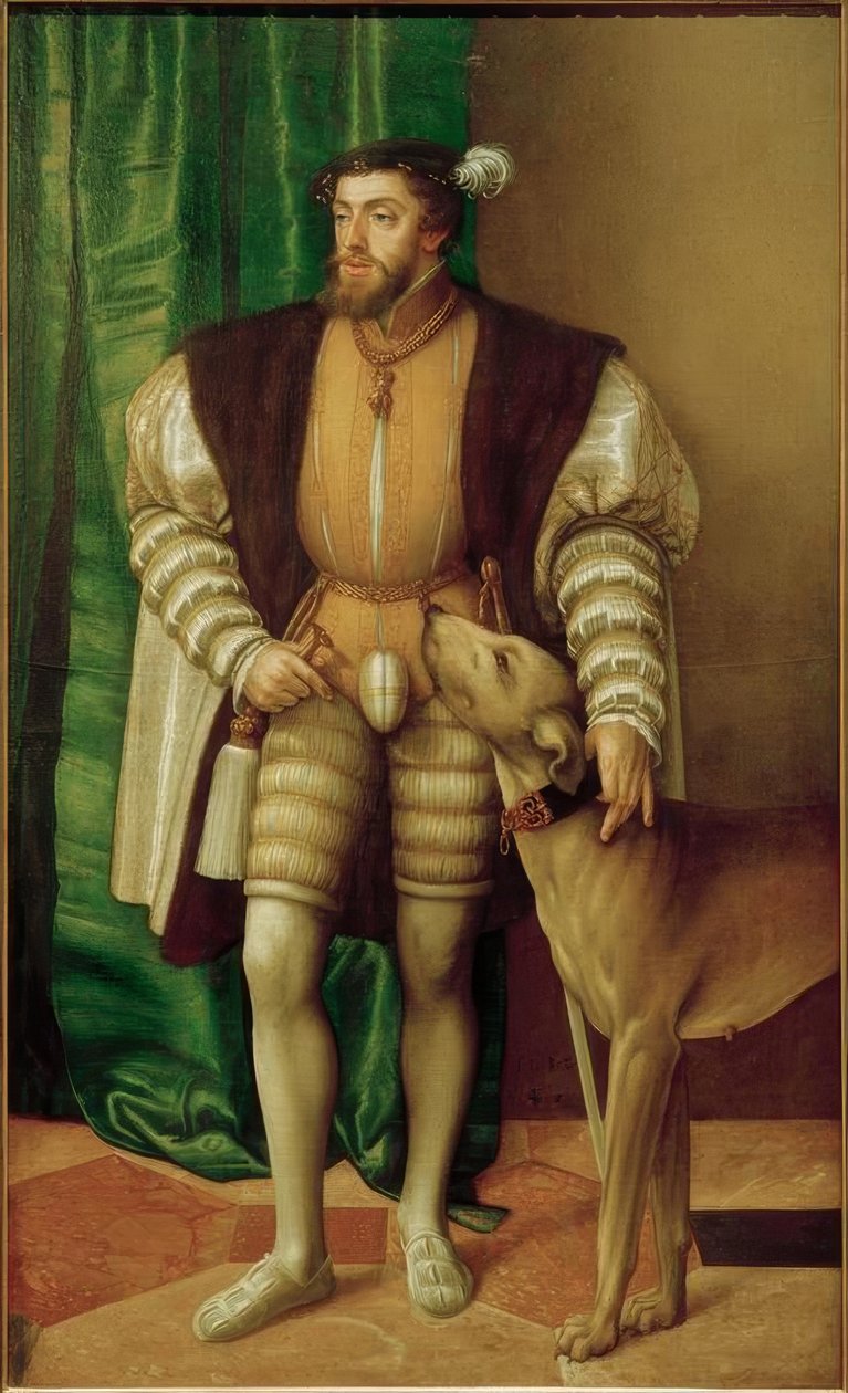 Císař Karel V. se svým ulmerským mastifem od Jakob Seisenegger