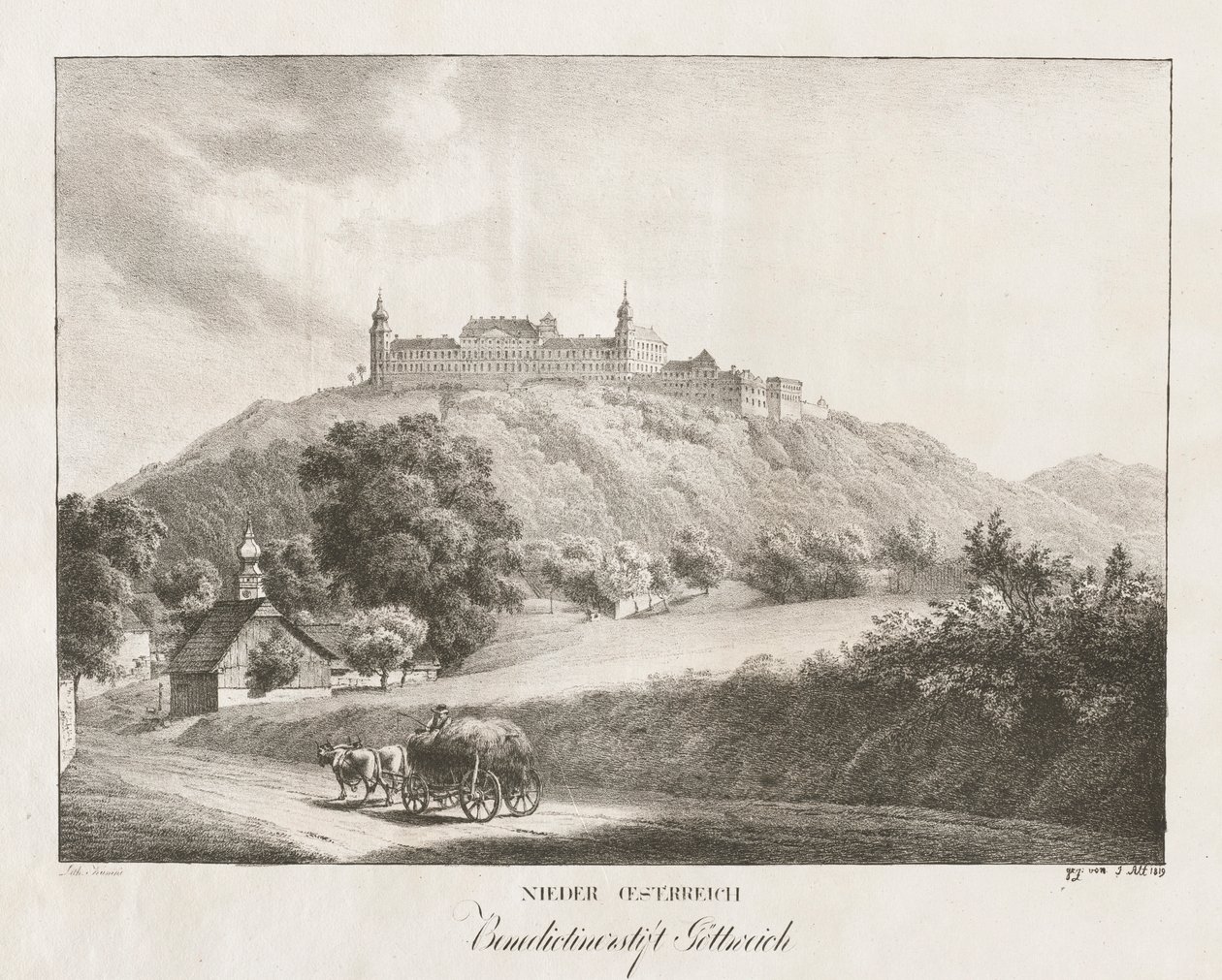 Dolní Rakousko, benediktinský klášter v Gottereich, 1819. od Jakob Alt