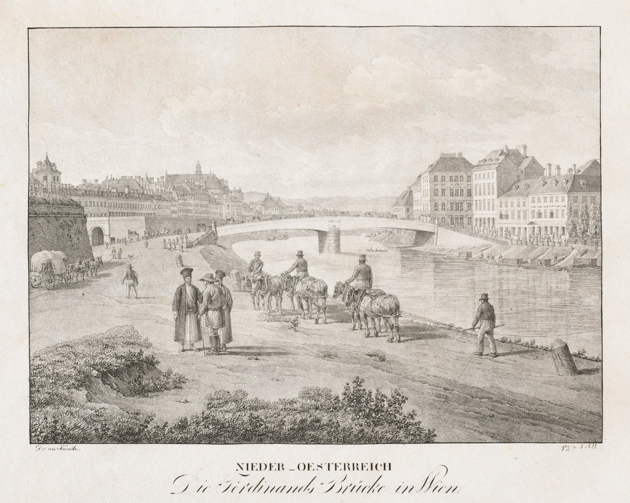 Dolní Rakousko, Ferdinandův most ve Vídni. od Jakob Alt