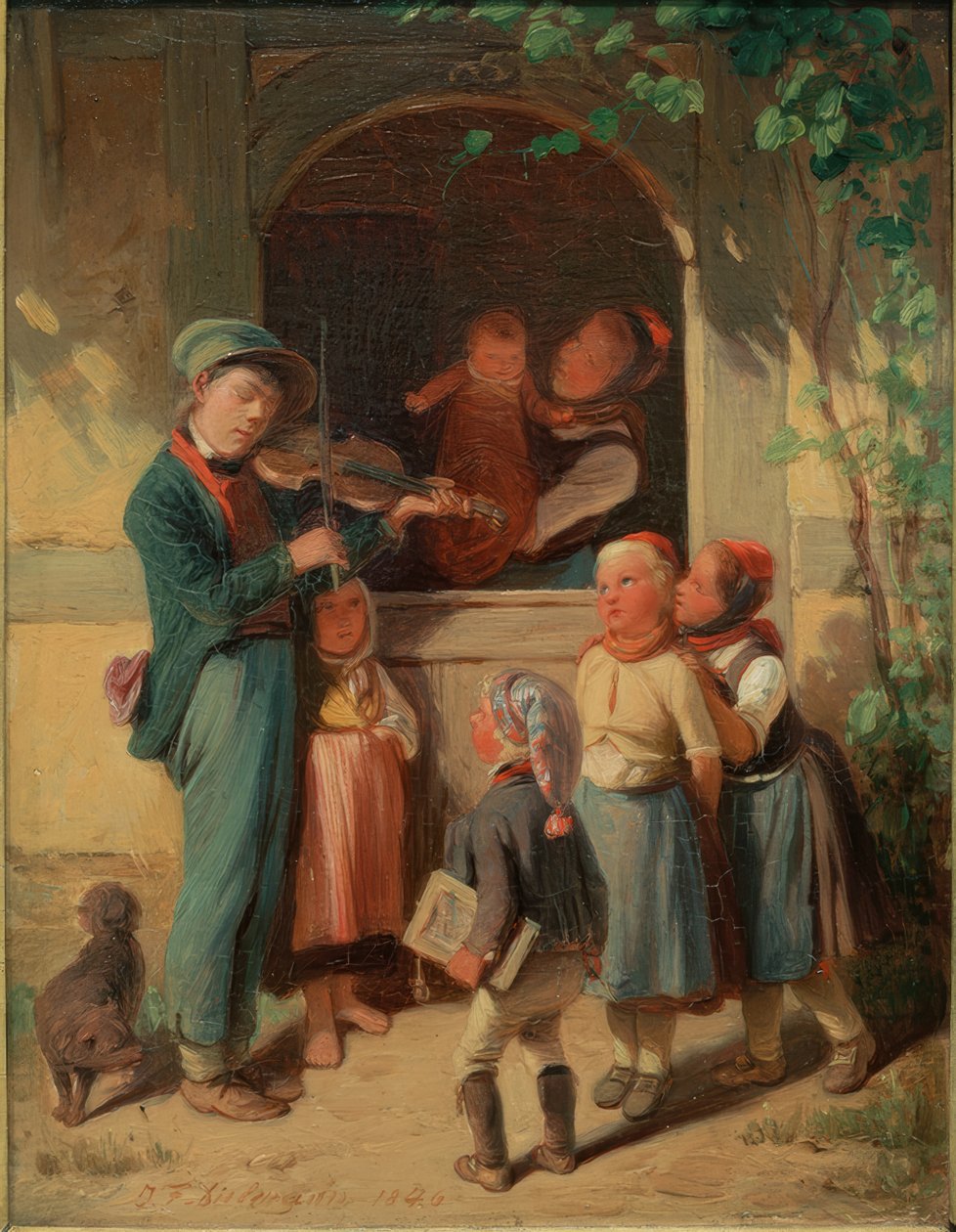 Muzikant na vesnici od Jakob Fürchtegott Dielmann